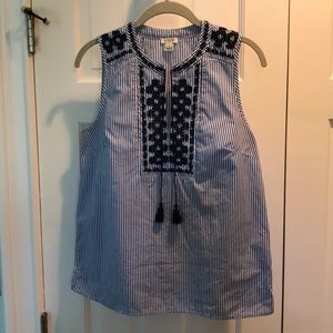 J. Crew Navy stripe embroidered sleeveless top